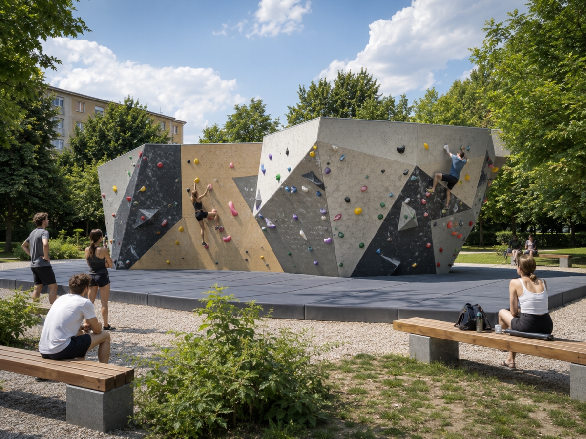 Venkovní boulderová stěna v parku